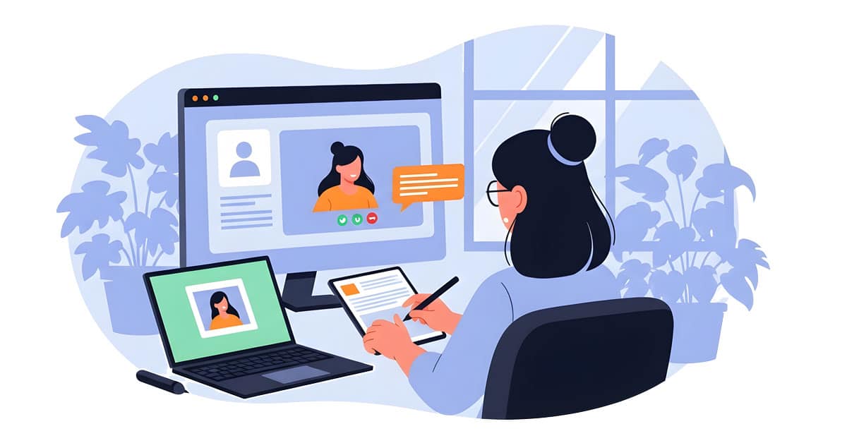 illustration of professional on video meeting